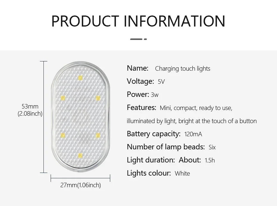 Rechargeable Magnetic Car LED Touch Light – Wireless Interior Lamp