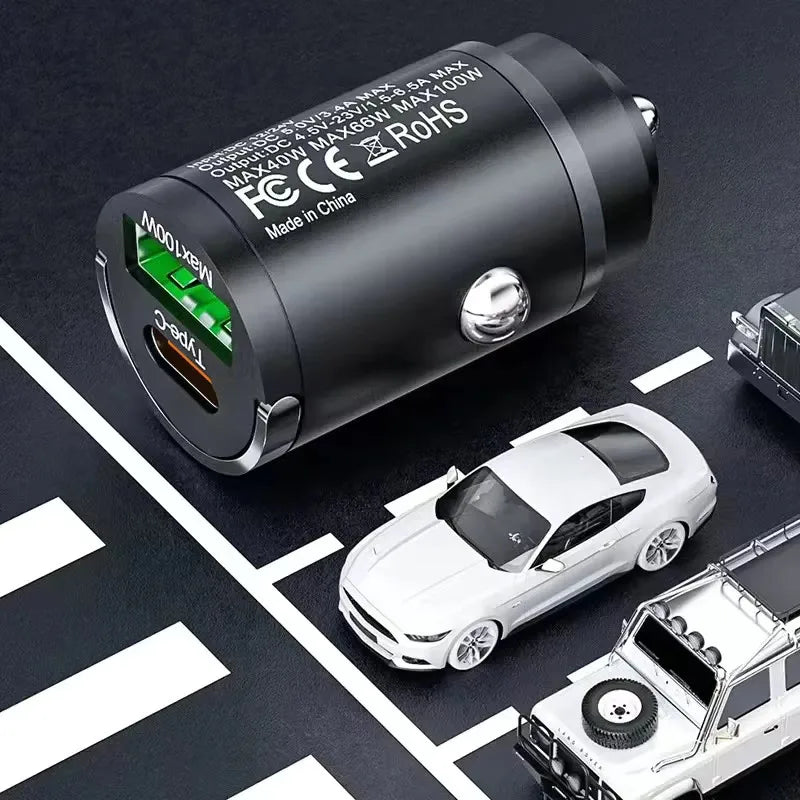 100W USB-C Fast Car Charger – Dual Port PD Charger for iPhone, Samsung & MacBook