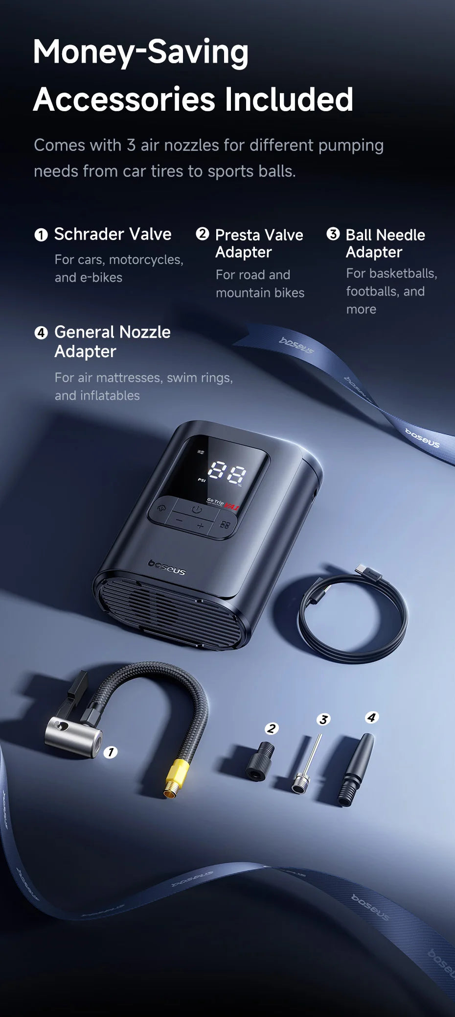 Baseus Wireless Tire Inflator – Portable Air Compressor with Digital Display