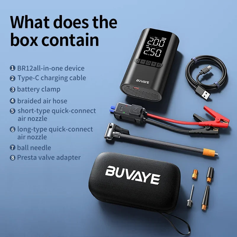 Portable Jump Starter with Air Compressor – 12V Car Battery Booster & Tire Inflator