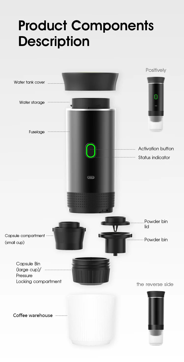 Portable Electric Espresso Machine – 3-in-1 Travel Coffee Maker