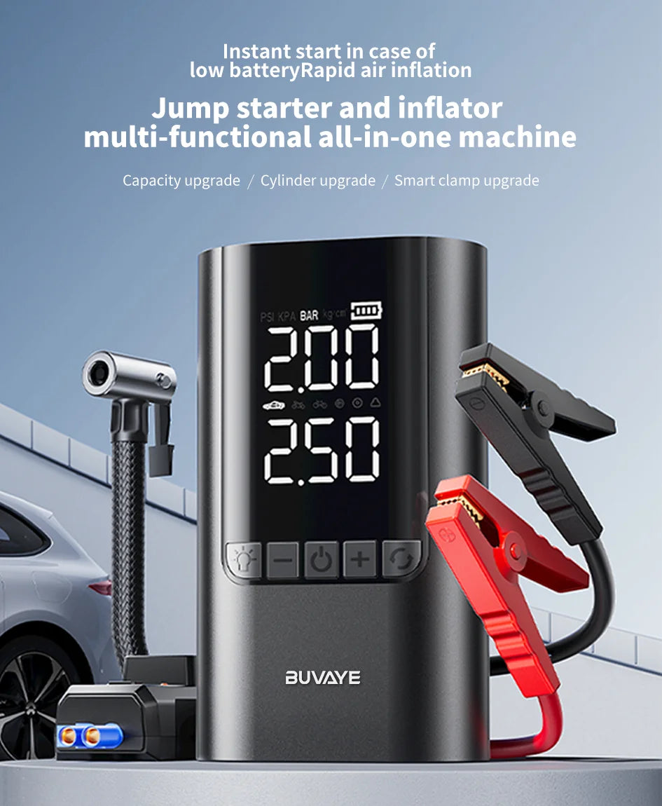 Portable Jump Starter with Air Compressor – 12V Car Battery Booster & Tire Inflator