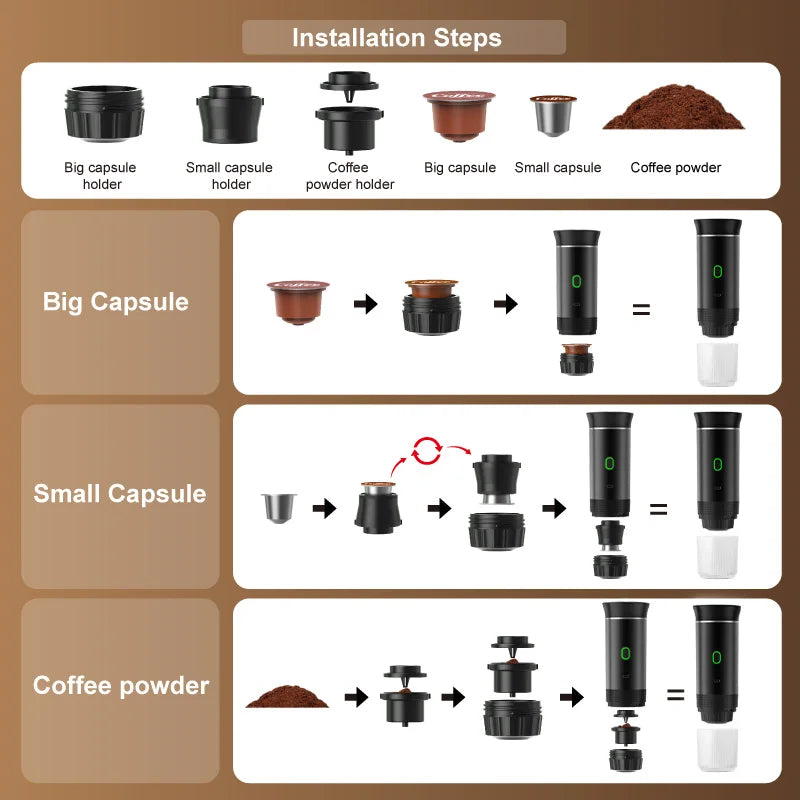 Portable Electric Espresso Machine – 3-in-1 Travel Coffee Maker