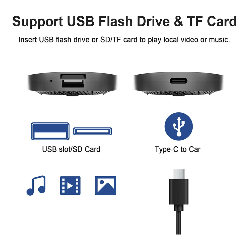 Wireless CarPlay AI Box Android 13 – Stream YouTube & Netflix in Your Car