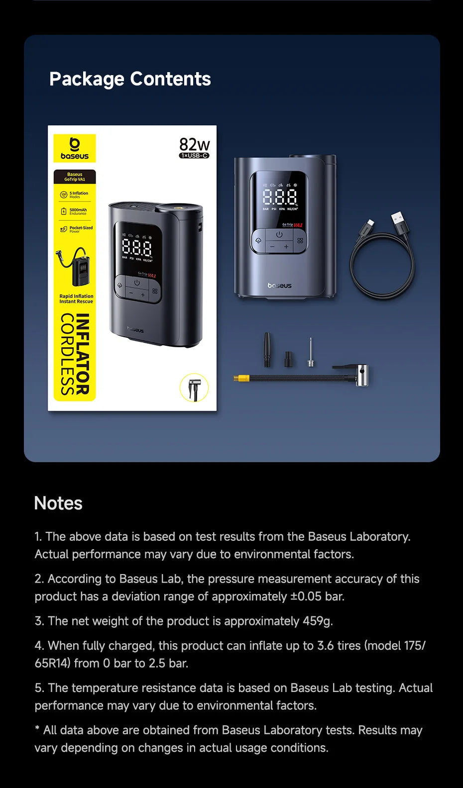 Baseus Wireless Tire Inflator – Portable Air Compressor with Digital Display