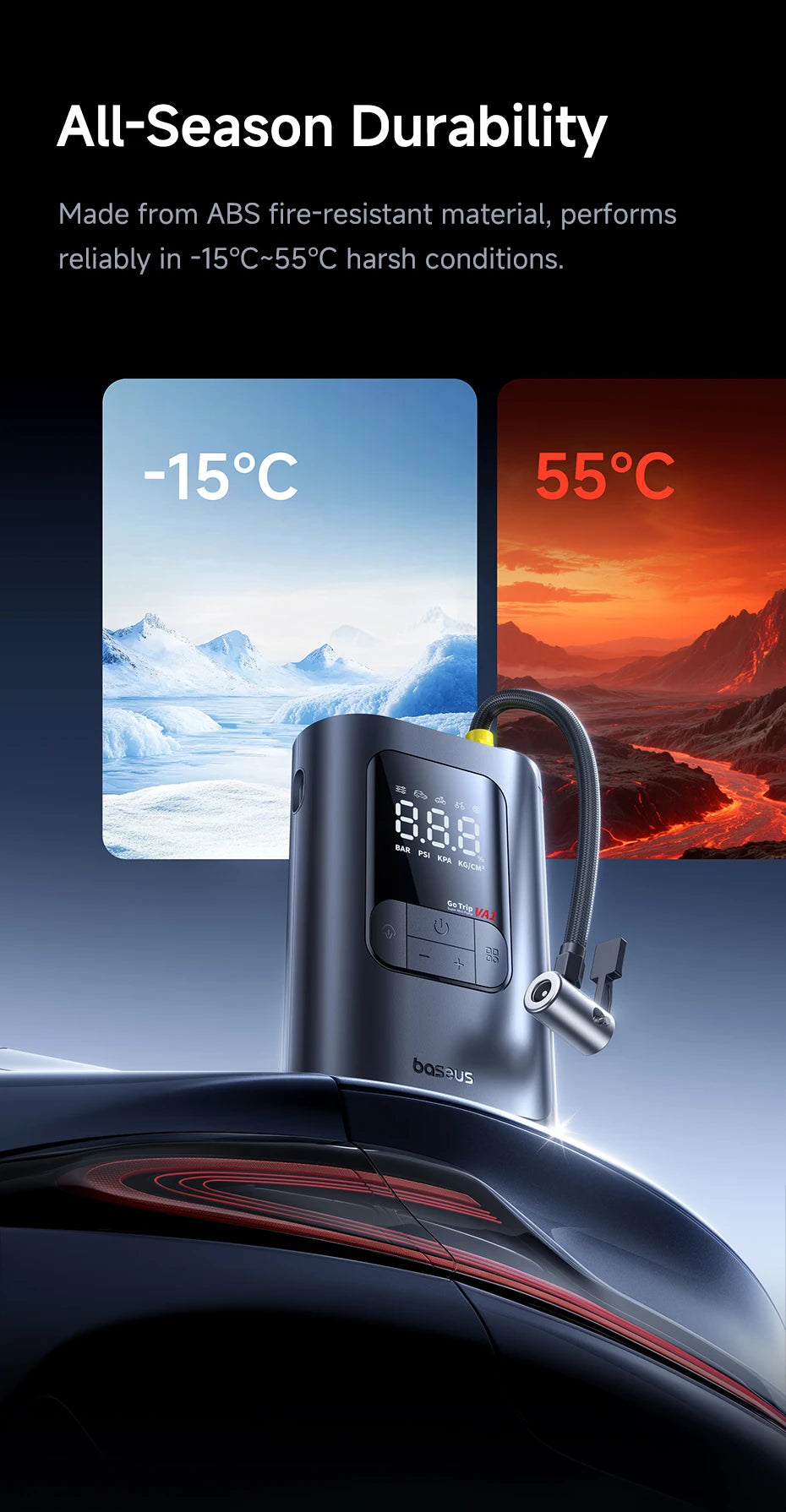 Baseus Wireless Tire Inflator – Portable Air Compressor with Digital Display