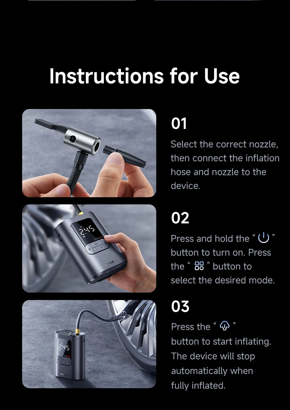 Baseus Wireless Tire Inflator – Portable Air Compressor with Digital Display