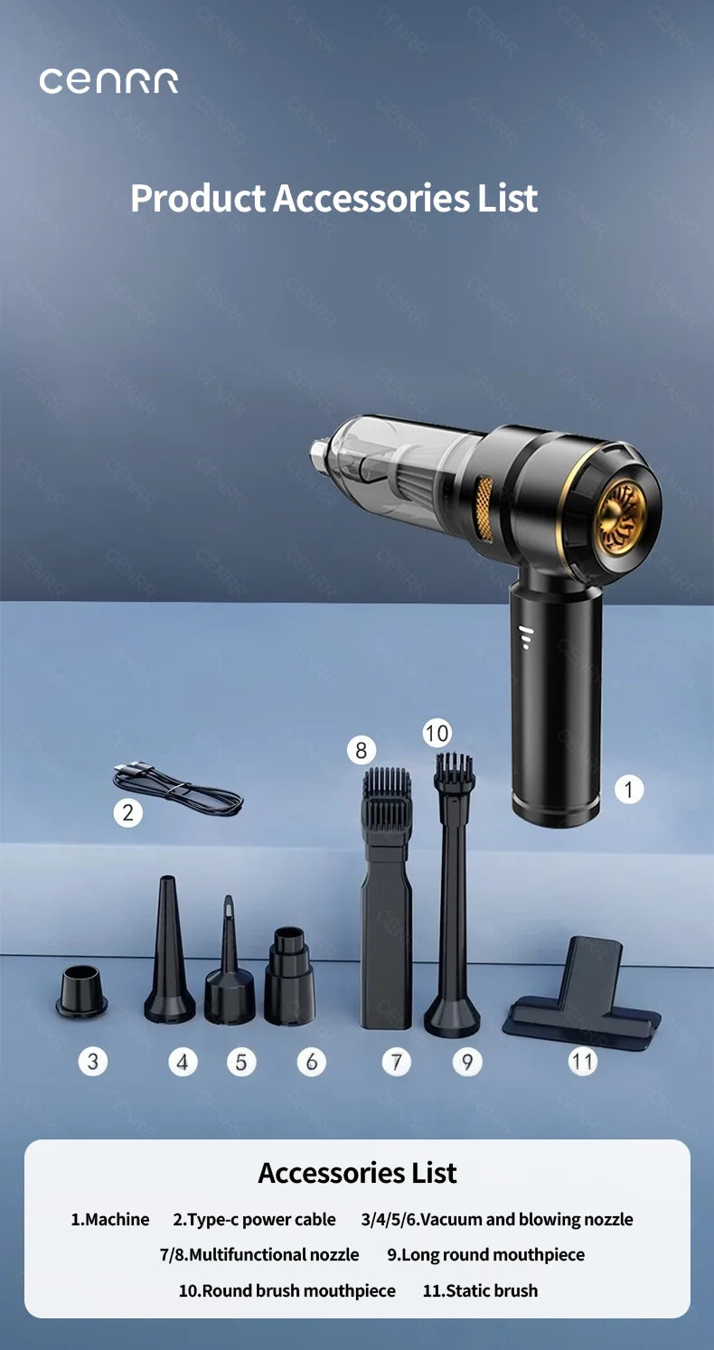 Powerful Wireless Car Vacuum Cleaner – Portable High-Suction Handheld Cleaner