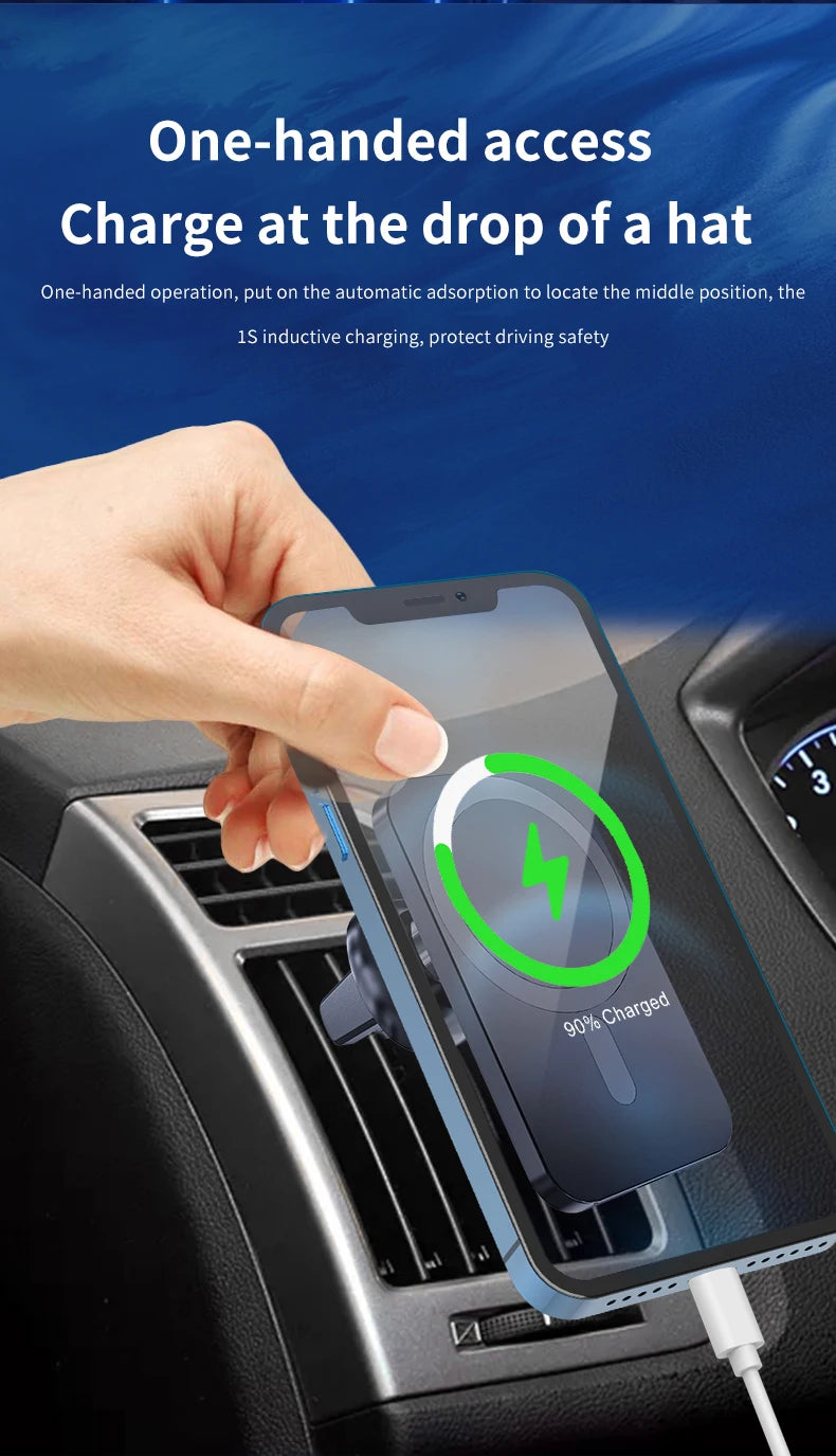 Magnetic Wireless Car Charger – Fast MagSafe Charging Mount for iPhone