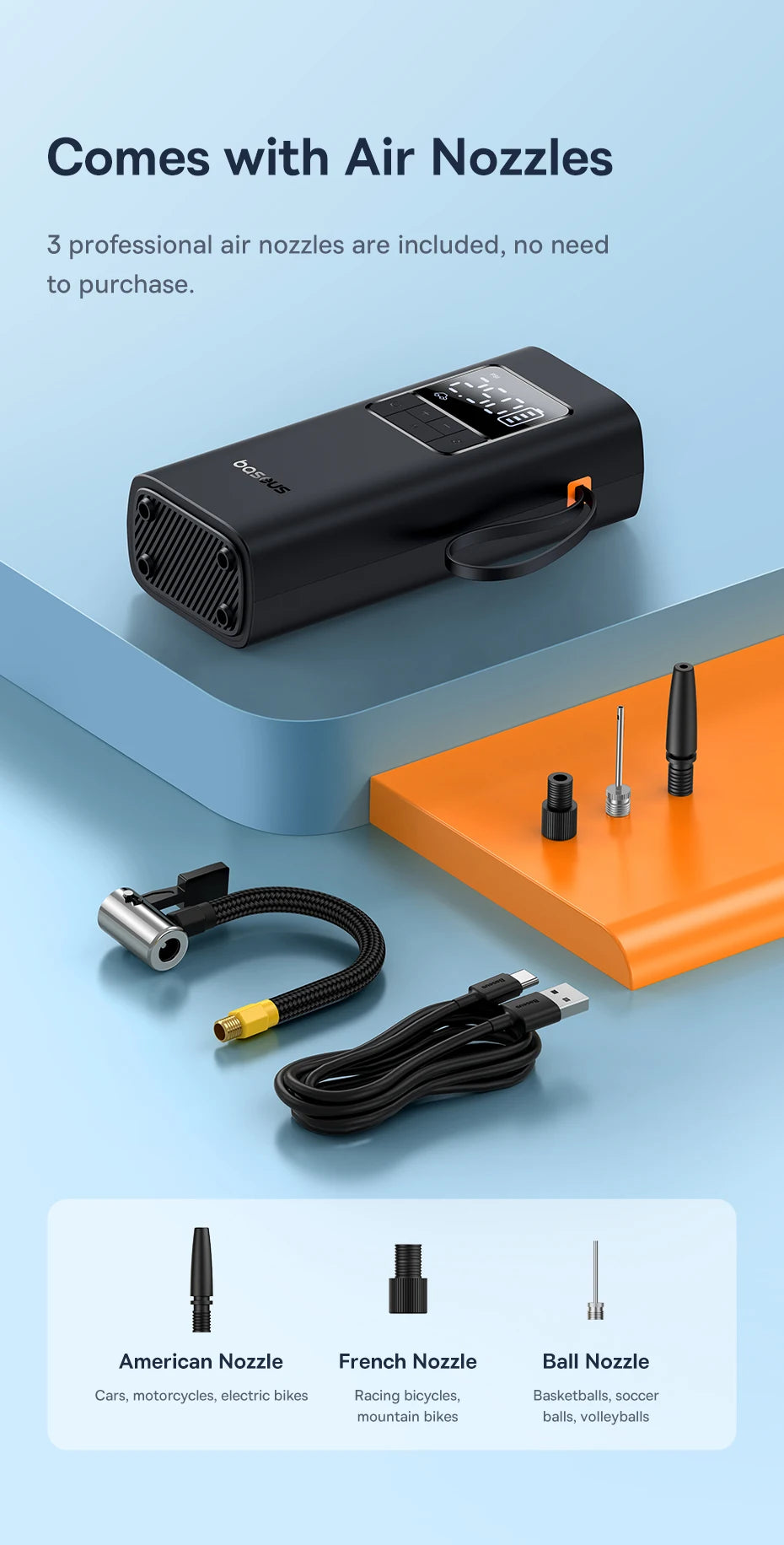 Baseus Wireless Tire Inflator – Portable Air Compressor with Digital Display