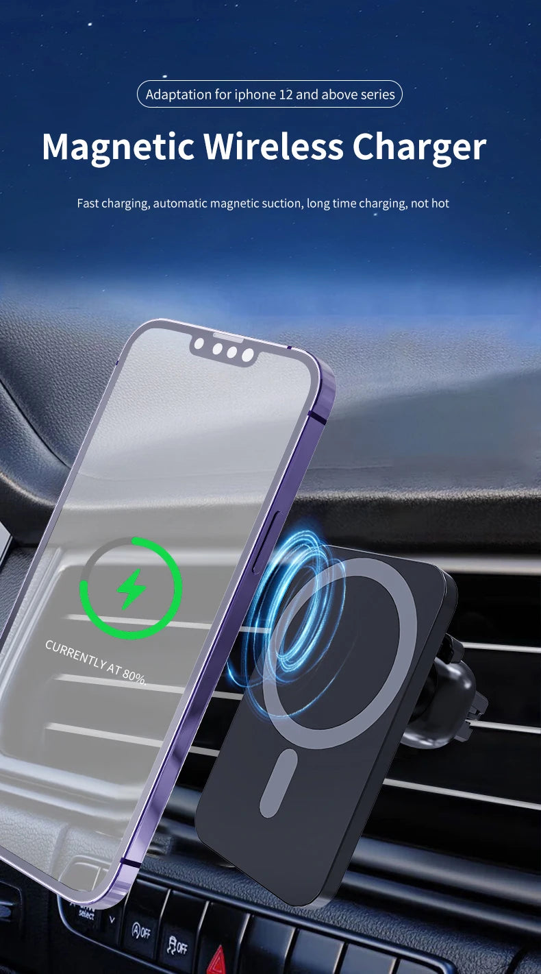 Magnetic Wireless Car Charger – Fast MagSafe Charging Mount for iPhone