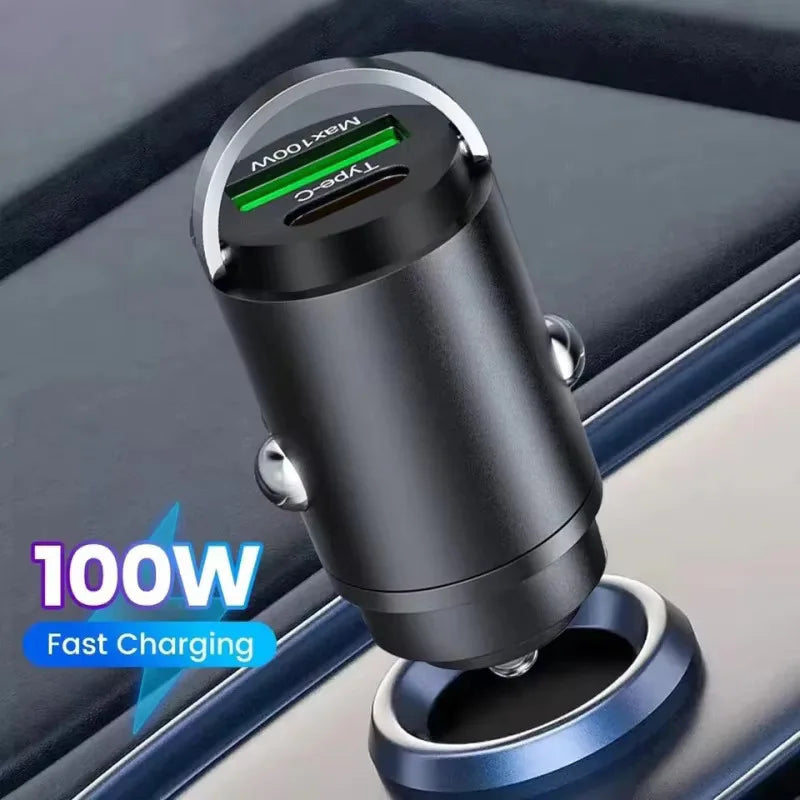 100W USB-C Fast Car Charger – Dual Port PD Charger for iPhone, Samsung & MacBook