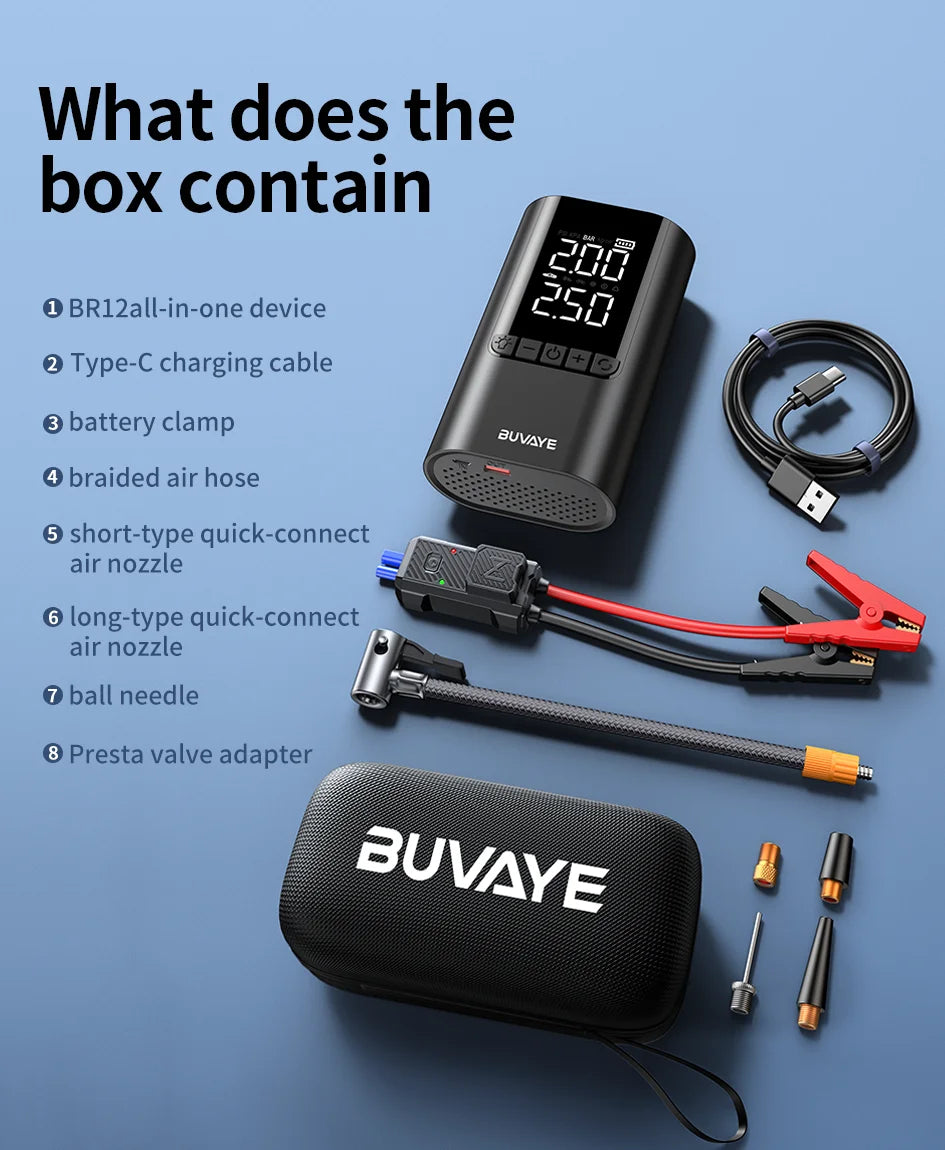 Portable Jump Starter with Air Compressor – 12V Car Battery Booster & Tire Inflator