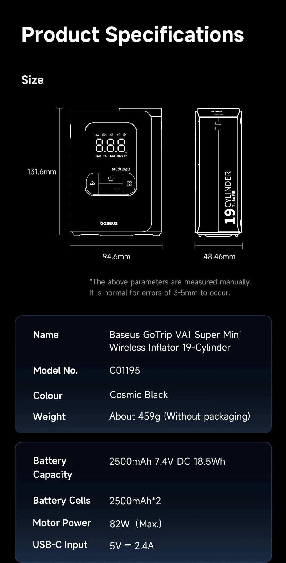 Baseus Wireless Tire Inflator – Portable Air Compressor with Digital Display