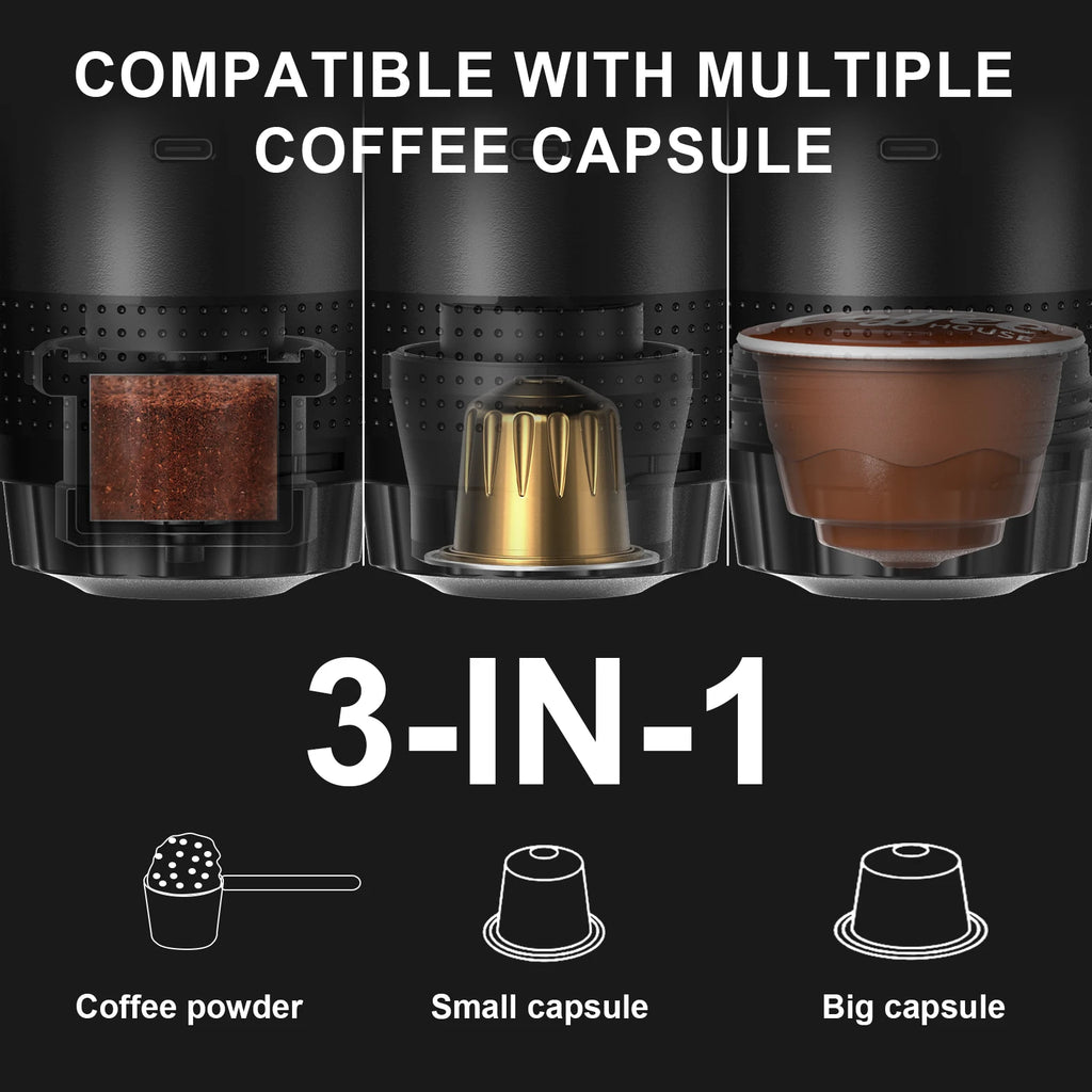 Portable Electric Espresso Machine – 3-in-1 Travel Coffee Maker