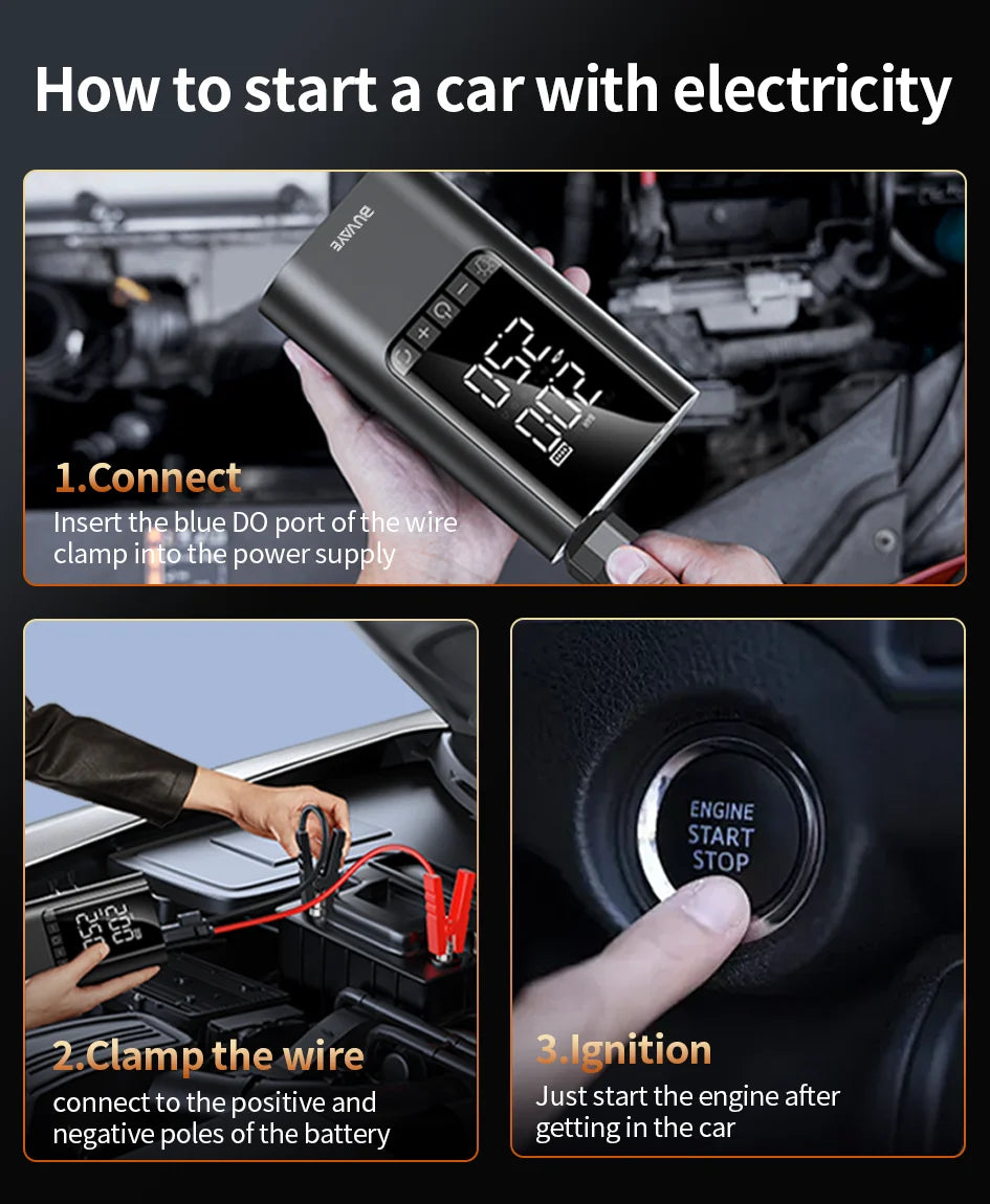 Portable Jump Starter with Air Compressor – 12V Car Battery Booster & Tire Inflator