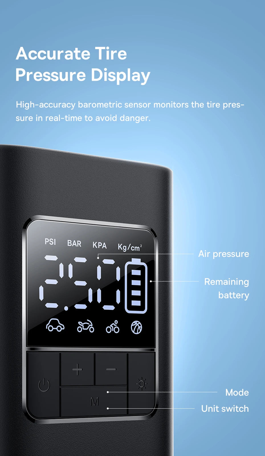 Baseus Wireless Tire Inflator – Portable Air Compressor with Digital Display