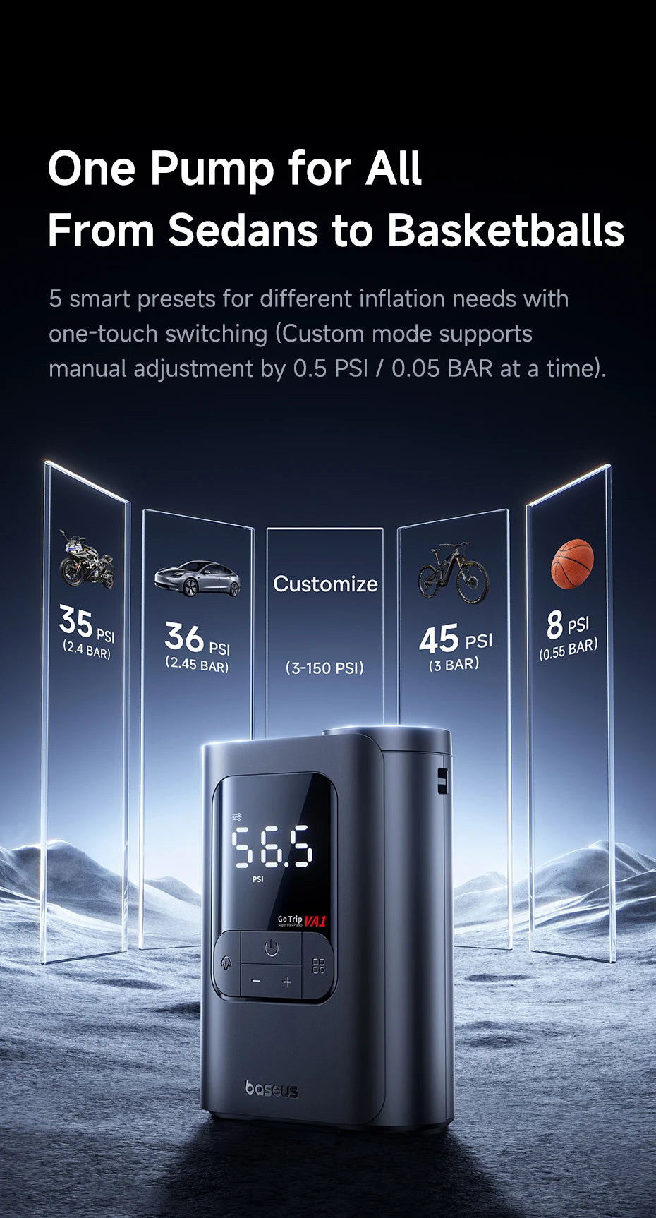 Baseus Wireless Tire Inflator – Portable Air Compressor with Digital Display