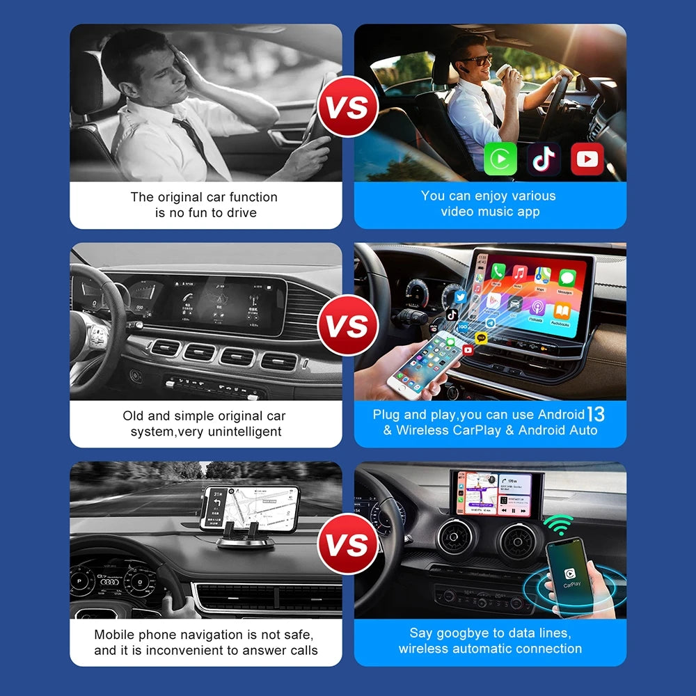 Wireless CarPlay AI Box Android 13 – Stream YouTube & Netflix in Your Car