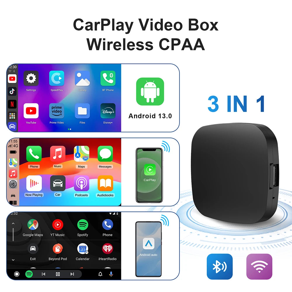 Wireless CarPlay AI Box Android 13 – Stream YouTube & Netflix in Your Car