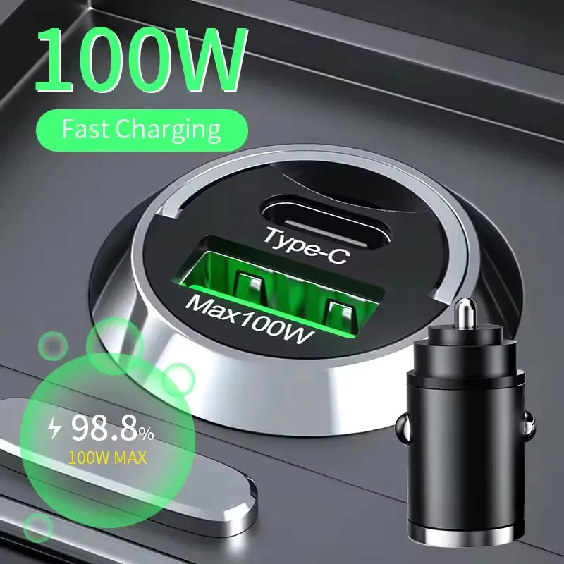 100W USB-C Fast Car Charger – Dual Port PD Charger for iPhone, Samsung & MacBook