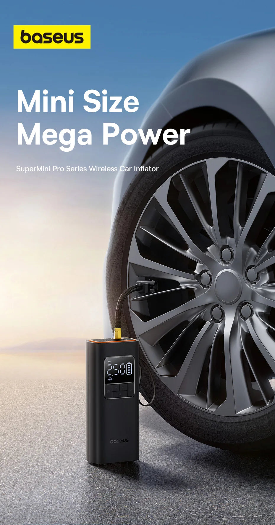 Baseus Wireless Tire Inflator – Portable Air Compressor with Digital Display