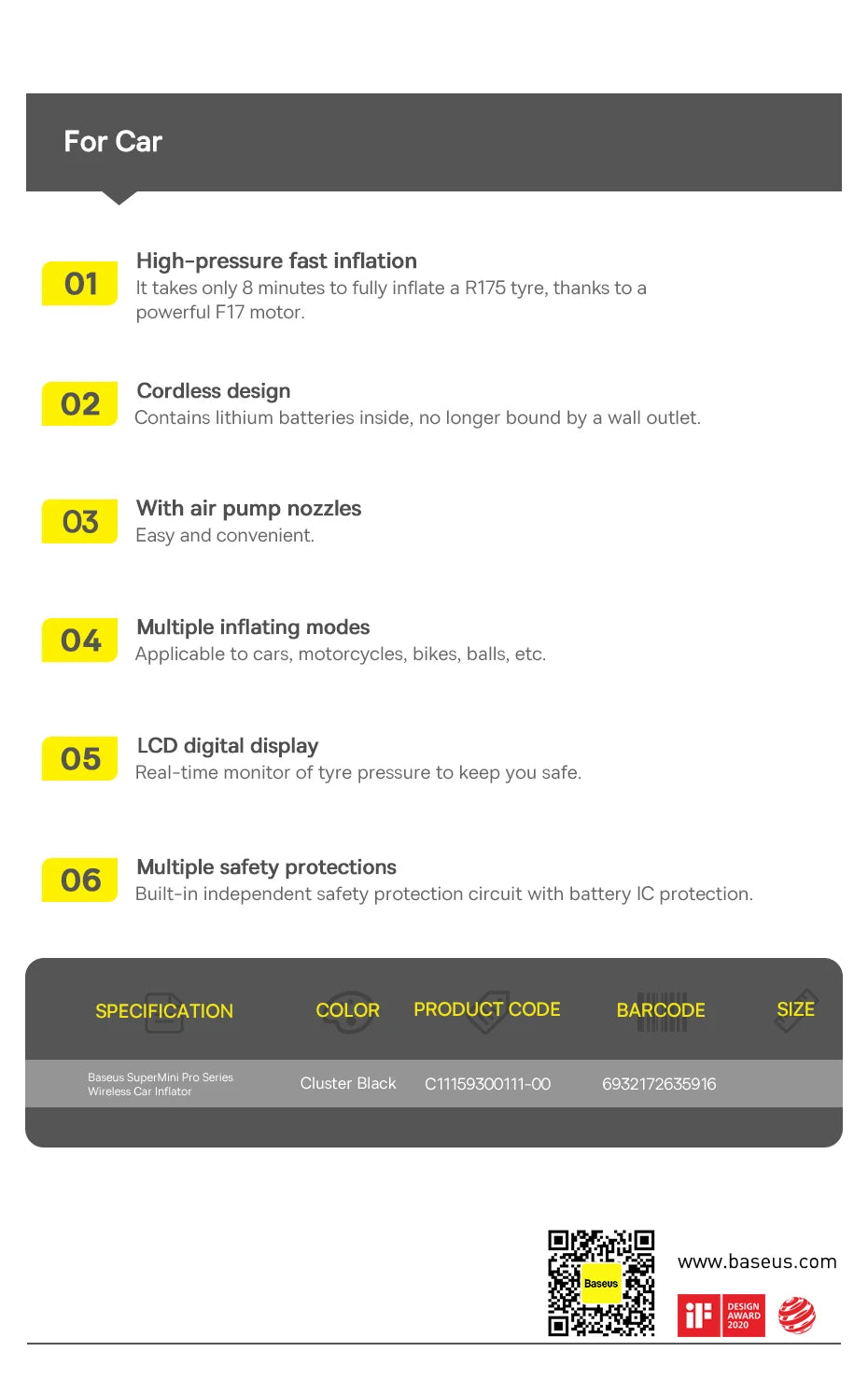 Baseus Wireless Tire Inflator – Portable Air Compressor with Digital Display