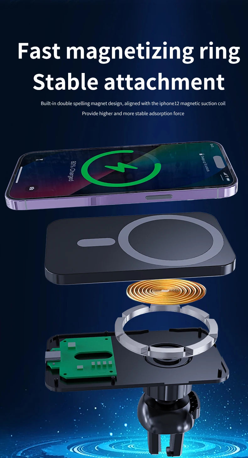 Magnetic Wireless Car Charger – Fast MagSafe Charging Mount for iPhone