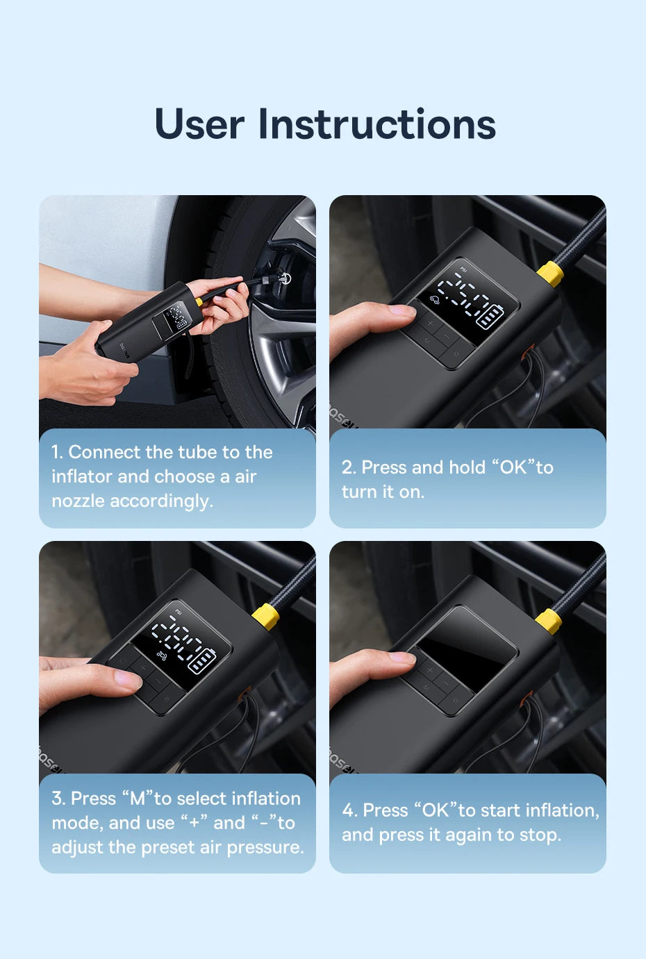 Baseus Wireless Tire Inflator – Portable Air Compressor with Digital Display